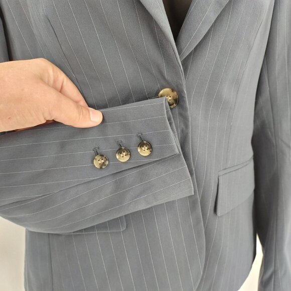 Theory Sz 4 Nettie Pinstripe Single Breasted Blazer Suite Jacket Blue Tortoise - Picture 4 of 15